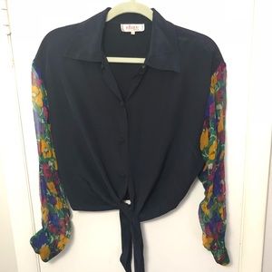 Floral sleeve silk blouse